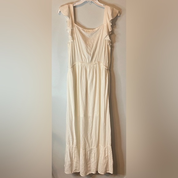 Indigo Rose Size Large Ruffle Sleeveless Button Front Off White High Low Dress - Picture 6 of 10